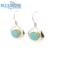 Silver & Gold Earrings with Amazonite Gemstones