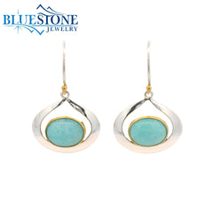 Silver & Gold Earrings with Amazonite Gemstones