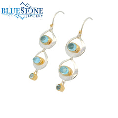 Silver & Gold Earrings w/ Sky Blue Topaz & Blue Topaz Gemstones