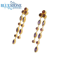 Two-Tone Chandelier Earrings w/ Garnets & African Amethyst