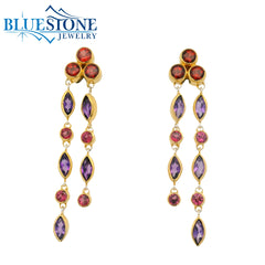 Two-Tone Chandelier Earrings w/ Garnets & African Amethyst