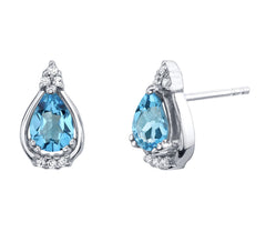Silver Sqwiss Blue Topaz and CZ Earrings