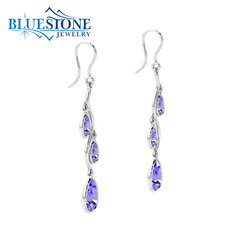 Sterling Silver Wire Earrings w/ Created Tanzanite - 2"