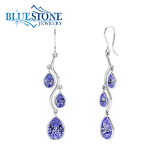 Sterling Silver Wire Earrings w/ Created Tanzanite - 2"