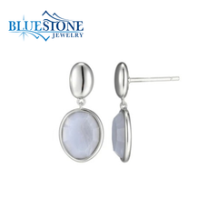 Sterling Silver Stud Earrings with Blue Lace Agate