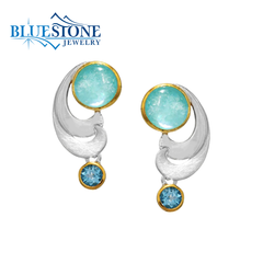 Two-Tone Stud Earrings w/ Amazonite & Blue Topaz Gemstones