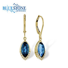 14KYG London Blue Topaz Earrings w/ Diamonds