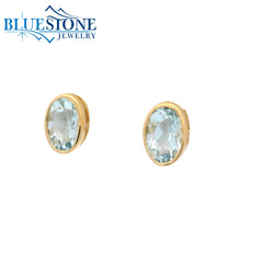 14KYG Bezel Set Aquamarine Stud Earrings