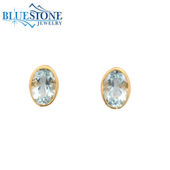 14KYG Bezel Set Aquamarine Stud Earrings