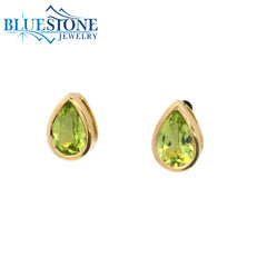 14KYG Bezel Set Peridot Stud Earrings