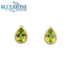 14KYG Bezel Set Peridot Stud Earrings