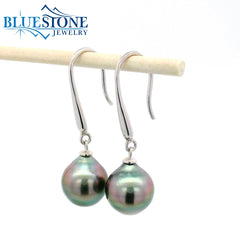 Sterling Silver Wire Earrings w/ Tahitian Pearls