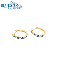 14KYG Sapphire and Diamond Hoop Earrings