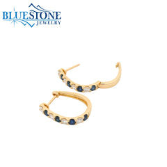 14KYG Sapphire and Diamond Hoop Earrings