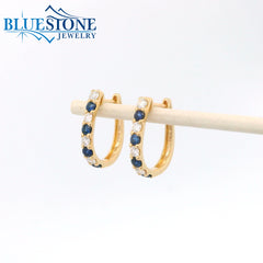 14KYG Sapphire and Diamond Hoop Earrings