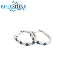 14KWG Sapphire and Diamond Hoop Earrings