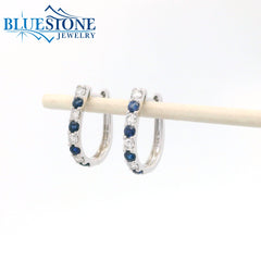 14KWG Sapphire and Diamond Hoop Earrings