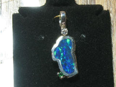 Medium Sterling Silver Lake Tahoe Penant with Lab Grown Opal, CZ in ba