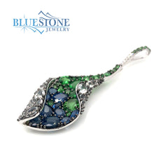 Bluestone Jewelry Design 14 Karat White Gold Pendant with 11 Blue Sapp