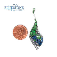 Bluestone Jewelry Design 14 Karat White Gold Pendant with 11 Blue Sapp