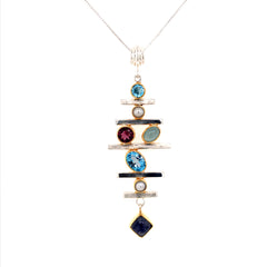 Silver & Gold Pendant with Topaz, Pearl, Garnet, Agate and Moonstone with Chain