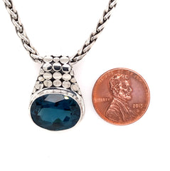 Small Silver London Blue Topaz Pendant - 18.5" Petite