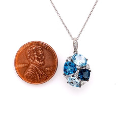 14KYG Pendant with Blue Topazes & Diamonds