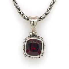 Small Sterling Silver Pendant with One 9mm x 9mm Cushion Cut Garnet on