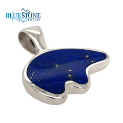 Large Sterling Silver California Black Bear Pendant with Natural Lapis