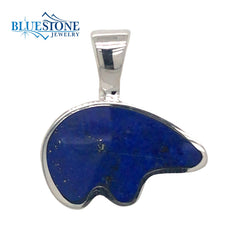 Large Sterling Silver California Black Bear Pendant with Natural Lapis