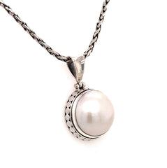 Sterling Silver Pendant with 15mm Pearl - 22" Petite Chain