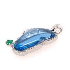 Medium 14KWG Pendant w/ Hydro Topaz, Diamonds & Emerald