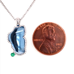 Medium 14KWG Pendant w/ Hydro Topaz, Diamonds & Emerald