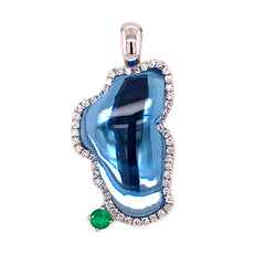 Medium 14KWG Pendant w/ Hydro Topaz, Diamonds & Emerald