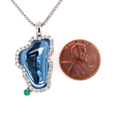 Extra Large 14 Karat White Gold Lake Tahoe Outline Pendant with a 9.47