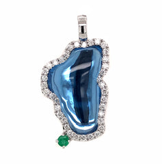 Extra Large 14 Karat White Gold Lake Tahoe Outline Pendant with a 9.47