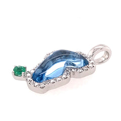 Small 14kt White Gold Lake Tahoe Pendant with Topaz, Diamonds and Emerald