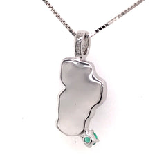 Small 14kt White Gold Lake Tahoe Pendant with Topaz, Diamonds and Emerald