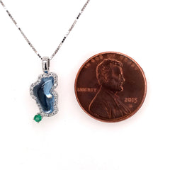 Small 14kt White Gold Lake Tahoe Pendant with Topaz, Diamonds and Emerald