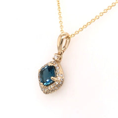 14KYG Pendant with London Blue Topaz & Diamonds