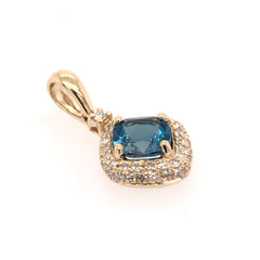 14KYG Pendant with London Blue Topaz & Diamonds