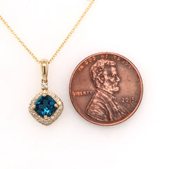 14KYG Pendant with London Blue Topaz & Diamonds