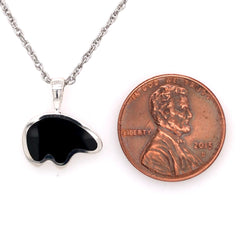 Medium Sterling Silver Bear Pendant with Black Onyx Inlay. Bear Measur