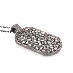 Sterling Silver Diamond Dog Tag Pendant with Chain