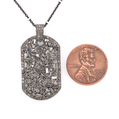 Sterling Silver Diamond Dog Tag Pendant with Chain