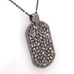 Sterling Silver Diamond Dog Tag Pendant with Chain
