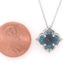 KALEIDOSCOPE 14K White Gold Pendant w/ 6.5mm Blue Topaz, Emeralds & Rubies