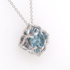 KALEIDOSCOPE 14K White Gold Pendant w/ 6.5mm Blue Topaz, Emeralds & Rubies