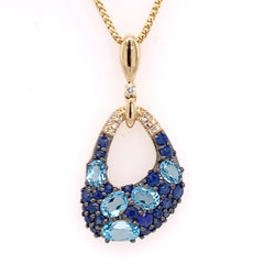 14 Karat Yellow Gold Pendant with 5 Oval Swiss Blue Topaz at 0.83 Cara