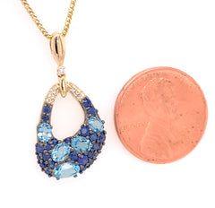 14 Karat Yellow Gold Pendant with 5 Oval Swiss Blue Topaz at 0.83 Cara